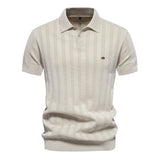 Summer Ribbed Knit Polo Shirt Men's Breathable Textured Polo Shirts MartLion Beige EUR L 75-85kg 
