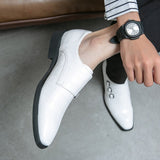Men's White Dress Shoes Gentleman Casual Pointed Toe Oxfords Lace-Up Party Buckle Office Oxford Mart Lion   