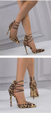 Liyke Leopard Print Pointed Toe Stiletto High Heels Sandals Female Elastic Ankle Strap Women Pumps Party Zip Shoes Mart Lion   
