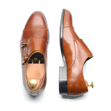 Luxury Men's Wedding Formal Shoes Genuine Leather Pure Brown Black Double Buckle Monk Strap Cap Toe Office Dress MartLion   