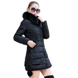 Winter Jacket Women winter coat pure color casual Fur Collar long hooded cotton lady jacket MartLion   