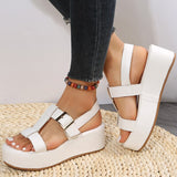 Summer Platform Wedge Strappy Sandals Women Round Toe Cross Tied Height Increase Open Toe Mart Lion   