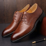 Men's Luxury Crocodile Grain Leather Lace-Up Dress Shoes Casual Party Wedding Flats Office Oxfords Mart Lion   