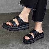 Summer platform slippers women's leather outdoor open-toe soft cowhide bread shoes MartLion   