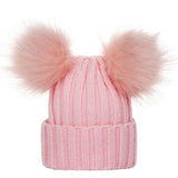 Winter Women Beanie Hats Faux Fur Ball Mother Kids Hats for Girls Boys Warm Knitted Bobbles Woman Cap Teenager Grils Beanies MartLion Pink Kids(0-3Y) 