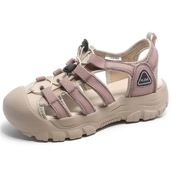 3.5cm Soft Soled Genuine Leather Round Toe Sandals Contoured Loafer Ladies Summer Cozy Shoes MartLion Pink 39 