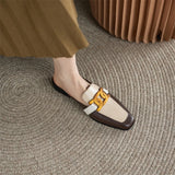 Spring Summer Women Shoes Square Toe Pumps Solid Cow Leather Low Heel Mules Metal Button Slipper Mules MartLion   