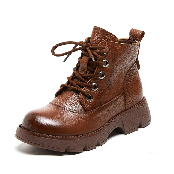 Lace-up Leather Boots Cowhide Shoes Women's Boots Non-slip Mom Ankle Boots MartLion