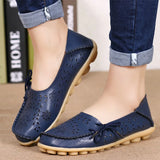 Flat Shoes Women Breathable Leather Loafers Casual Shoes Slip On Moccasins Zapatos Para Mujeres Flats Female MartLion Blue 35 