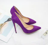 Pointed Shallow Mouth Suede Ultra-Thin High Heels 12cm Pumps Banquet Ladies Shoes MartLion   