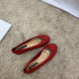 Retro Ultra-soft Women Shoes Spring Bow Red Flat Sole Single Shoe Leisure Leather Ballet MartLion   