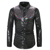 Men's Disco Gold Shiny Shirts for Party Long Sleeve Nightclub Shirt Male MartLion Black and Colourful US L 