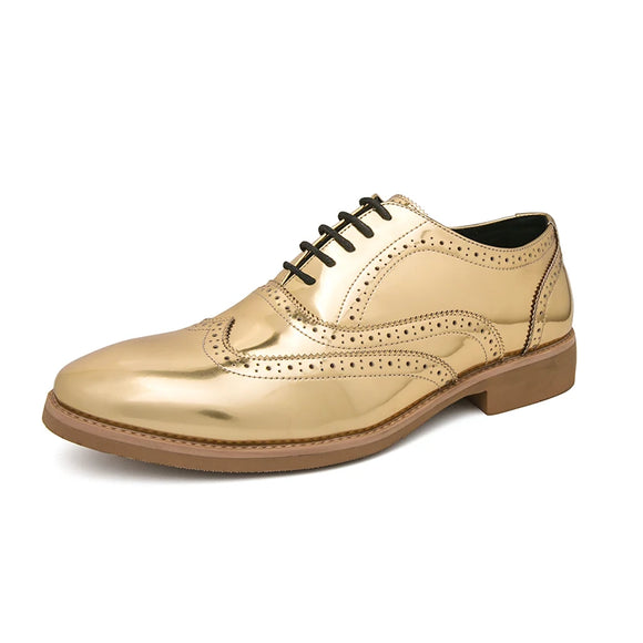  Men's Shoes Gold Patent Leather Luxury Groom Dress Wedding Designer Style Oxford MartLion - Mart Lion