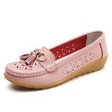 Summer Leather Women's Shoes Moccasins Platform Soft Boat Cutout Flats Casual Low Heel Nurse Lolita MartLion Pink 38 insole 24.0cm 