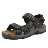 Summer Leisure Men's Shoes Beach Sandals Genuine Leather Soft Mart Lion black 3363 7 