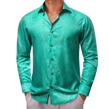 Luxury Shirt Men's Silk Paisley Embroidered Blue Green Gold White Black Teal Slim Fit Male Blouses Long Sleeve Tops Barry Wang MartLion 0828 S 