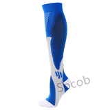 Compression Socks Solid Color Men's Women Running Socks Varicose Vein Knee High Leg Support Stretch Pressure Circulation Stocking Mart Lion 01-Blue S-M 
