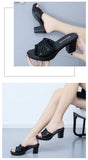 Women Open Toe Slippers Round Toe Solid Color High Thick Heel Slippers Shoes High Heels Wedges Sandals
