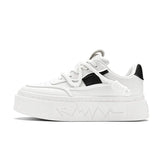 Classic Low-top Sneakers Men's White and Black Lace-Up Vulcanized Sneaker Leather Casual Shoes MartLion White Black WK01 43 