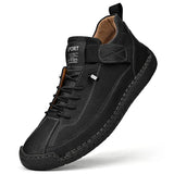 stitched Leather Shoes for Men Outdoor  Walking Hiking Shoes Men MartLion Black 48(29.5CM) 