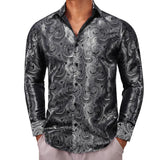 Designer Shirts Men's Silk Long Sleeve Green Red Paisley Slim Fit Blouses Casual Tops Breathable Streetwear Barry Wang MartLion 0606 S 
