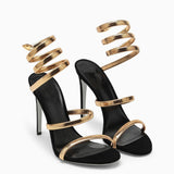 Star style Coiled-strap Women Sandals Summer Stiletto High heels Gladiator Party Prom Shoes MartLion Black gold 35 