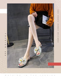 Ladies Slippers Bow Knot Summer String Bead Transparent Slippers Women Shoes Mules Mid Heels Slides Mart Lion   