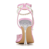 Soft PVC Women Sandals Luxury Rhinestones Peals Chains High heels Gladiator Summer Wedding Shoes MartLion   