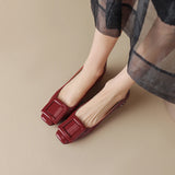 Spring Women Pumps Genuine Leather Shoes Square Toe Chunky Heel Shallow Square button Single MartLion   