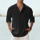 Men's Linen Long Sleeve T-Shirt Solid Color Loose Casual Shirt Long Sleeve Cotton Linen Shirt Casual Cotton Linen Shirt MartLion   