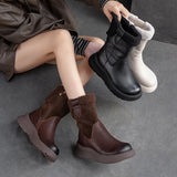 leather wide Winter length snow boots ,plush soled casual women's short boots MartLion   