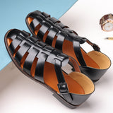 Men's Leather Sandals Trendy Summer Roman Shoes Casual Soft Beach Footwear Flats Mart Lion   