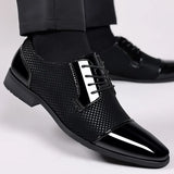 Men Dress Shoes Men Patent Leather Shoes Lace Up Formal Black Leather Wedding Party Shoes MartLion   