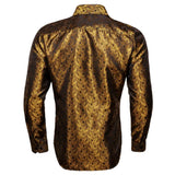 Designer Men's Shirts Silk Gold Embroidered Paisley Flower Long Sleeve Casual Blouses Slim Fit Clothing Lapel Tops Barry Wang MartLion   