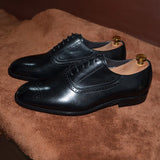 Classic Design Men's Oxford Dress Shoes Black Brown Cow Genuine Leather Handmade Lace Up Brogue Wedding Formal MartLion   