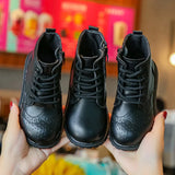 Kids Casual Boots PU Leather Black Zipper for Boys Girls Cross-tied Children Ankle High Boots Anti-skid Round Toes Soft MartLion