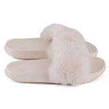 Summer indoor shoes ladies flat solid color open toe flip flops fake fur fox fur slippers MartLion   