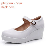 Genuine Leather Shoes Platform Wedges Mary Janes Women Spring High Heels Pumps for Office Model MartLion 6cm white buckle 35 