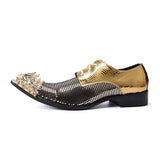 Men's Leather Shoes Metal Pointed Toe Shining Gold Slip-Ons for Party Dress Show with Block Heel MartLion gold 37 