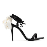 Women's Round Toe Slender High Heel Silk Rose Heel Strap Large Slotted Sandals Occidental Show Banquet Shoes MartLion   