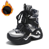 Winter Chunky Boots For Women Thick Plush Warm Snow Ankle Boots Wedges Leather High Platform Sneakers Woman Motorcycle Shoes MartLion silver with fur 35
