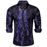 Gold Paisley Silk Shirts Men's Long Sleeve Luxury Tuxedo Wedding Party Clothing MartLion CYC-2026 S 