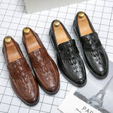 Crocodile Pattern Men's Loafers Split Leather Footwear For Slip On Dress Shoes Elegant Social Mart Lion   