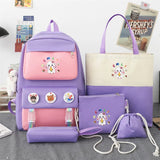 5 piece set backpacks for teenagers girl boy schoolbag cute puppy printing kids backpack children's school bags for boys MartLion Purple-Set CHINA 