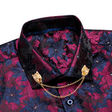 Dark Purple Men's Shirt Silk Long Sleeve Lapel Slim Fit Paisley Jacquard Shirt With Brooch Party Gift Hi-Tie MartLion CY-1002-XZ-0312 S 
