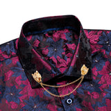 Hi-Tie Silk Men's Shirts Black Gold Long Sleeve Slim Fit Paisley Lapel Brooch Shirt Wedding Party Gift Designer MartLion CY-1002-XZ-0312 2XL 