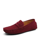 Classic Style Spring Autumn Moccasins Men's Loafers Genuine Leather Shoes Suede Flats Lightweight Driving Mart Lion Wine 41 