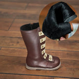 Autumn Winter Children Long Boots Girls Rivets Knee High Baby Warm Velvets Princess Single Knight MartLion brown with velvets 25 insole 15.5 cm 