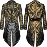 Men's Autumn Gothic Steampunk Tailcoat Jacket Black Brocade Wedding Coat blazers MartLion golden S 