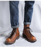 Vintage Work Boots for Men's High Top British Style Leather Spring Autumn Designer Platform Shoes MartLion   